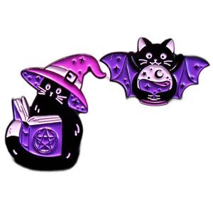 2x Cute Witchy cat enamel Pins spooky, Halloween